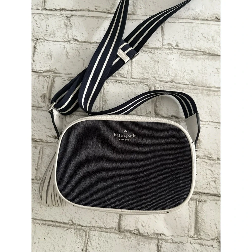 Kate Spade Kourtney‎ Blue Denim White Leather Camera Bag Crossbody Bag
